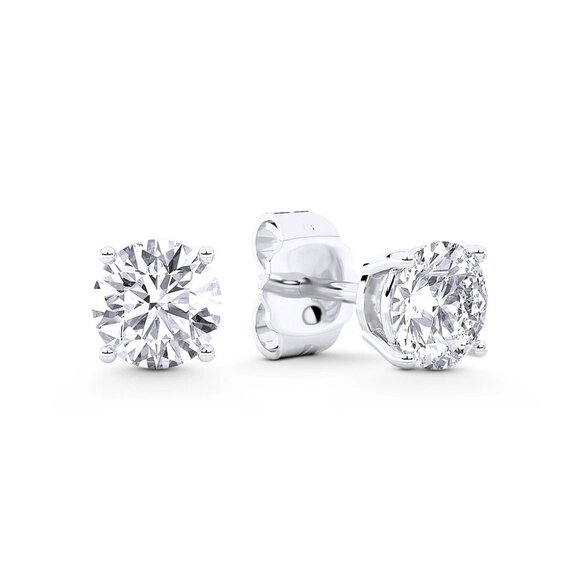 1.00ct Lab Grown Diamond Round Brilliant 4-Prong Stud Earrings in 14k White Gold - Picture 1 of 6